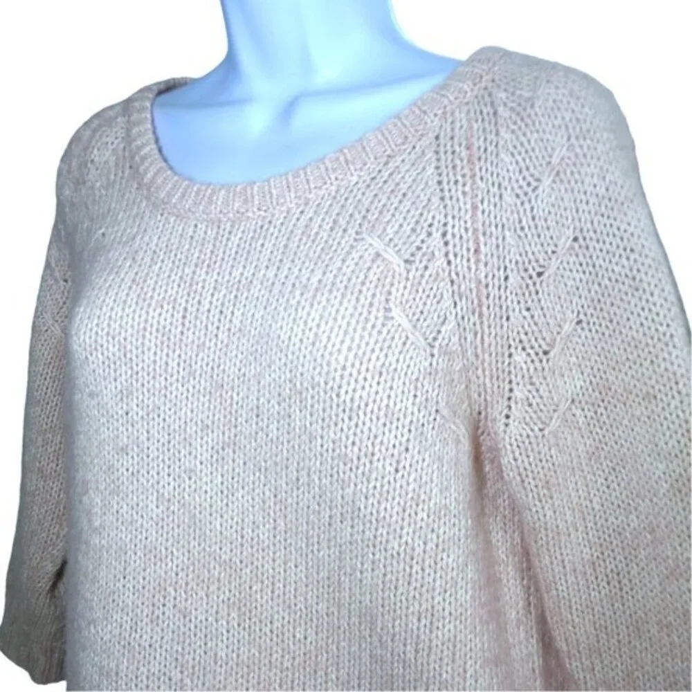 Alpaca Ann Taylor Pink Knit Sweater Ribbed Crewneck Side Vents Relaxed Fit S - Picture 3 of 8